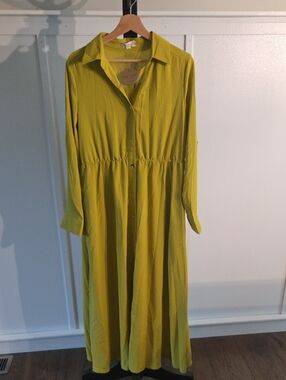 Tea N Cup,Women’s Lime Green Long Sleeve Maxi Shirt Dress M 07-10